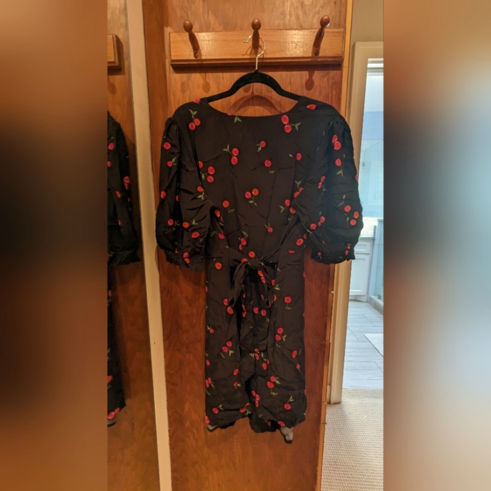 Nobody's Child Black and Red Cherry Teresa Tie Back Mini Dress